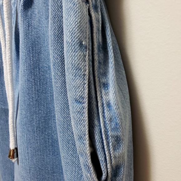 Moto Capri Pants Light Denim Drawstring Elastic Waistband Size 25 - Picture 5 of 9